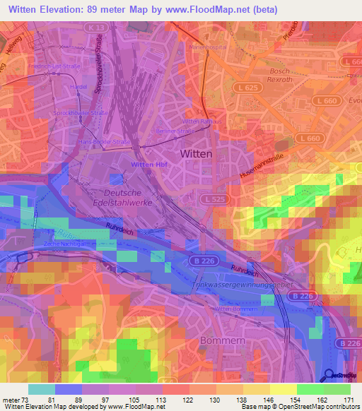 Witten,Germany Elevation Map