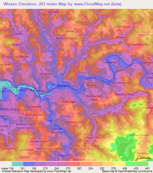 Wissen,Germany Elevation Map