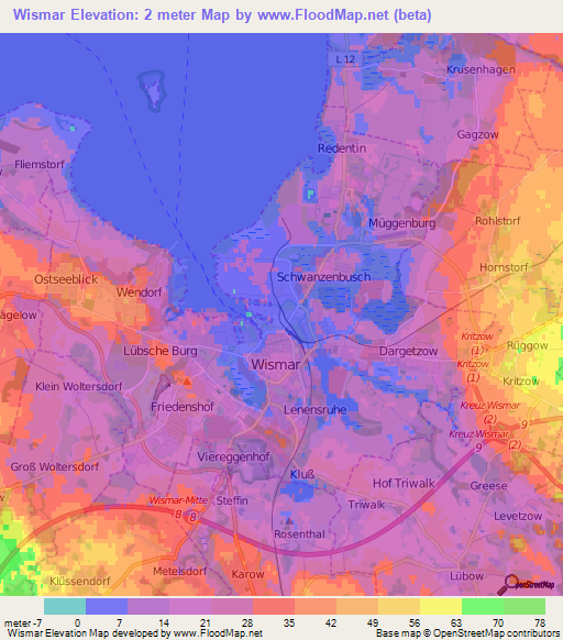 Wismar,Germany Elevation Map