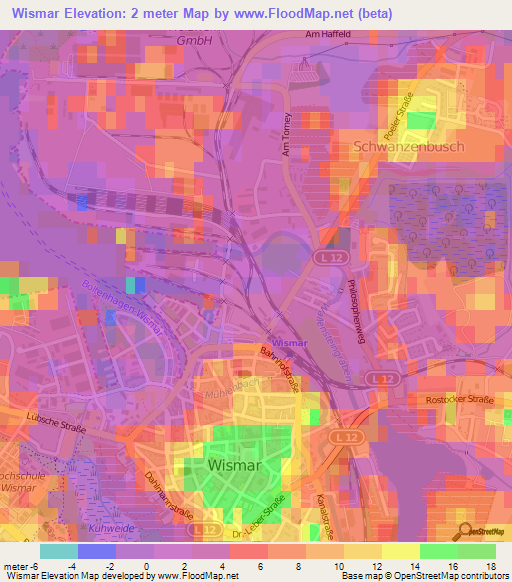 Wismar,Germany Elevation Map