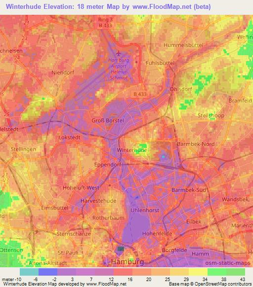 Winterhude,Germany Elevation Map