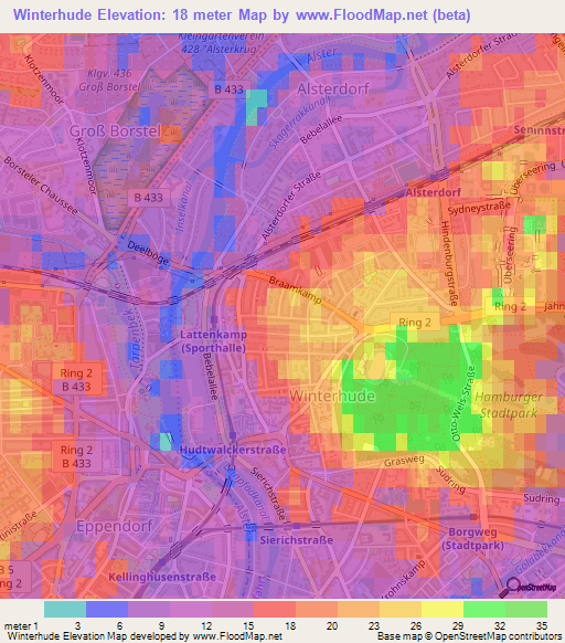 Winterhude,Germany Elevation Map