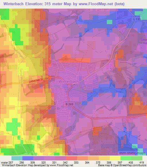 Winterbach,Germany Elevation Map