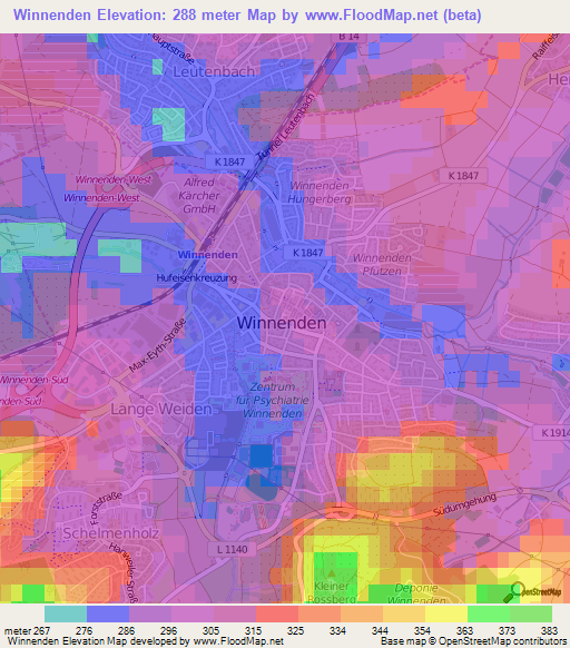 Winnenden,Germany Elevation Map