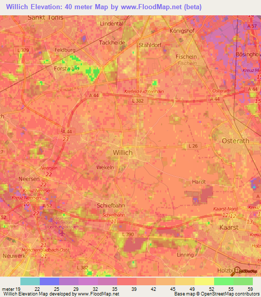 Willich,Germany Elevation Map