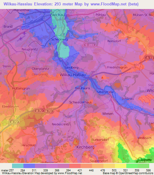 Wilkau-Hasslau,Germany Elevation Map