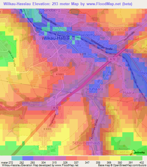 Wilkau-Hasslau,Germany Elevation Map