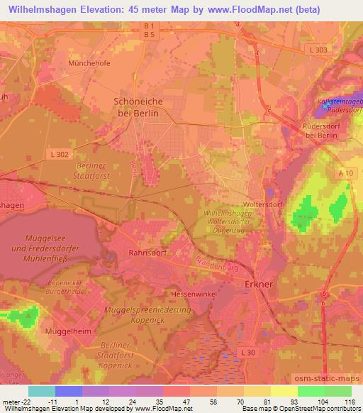 Wilhelmshagen,Germany Elevation Map