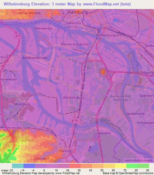 Wilhelmsburg,Germany Elevation Map