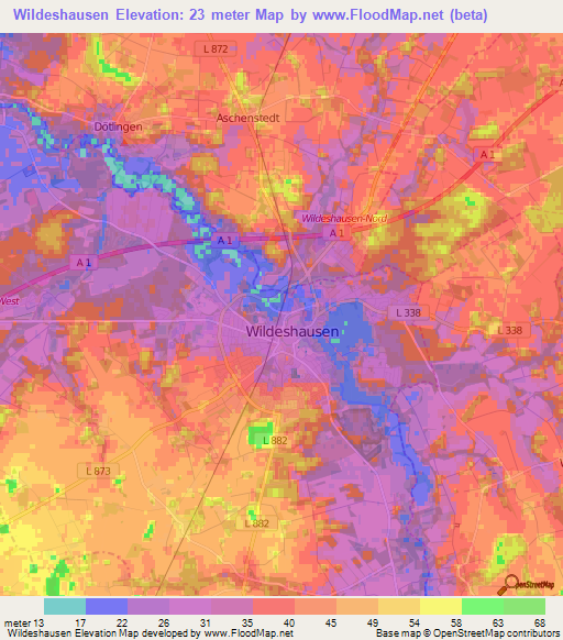 Wildeshausen,Germany Elevation Map