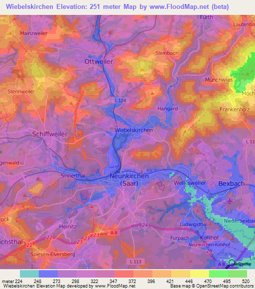 Wiebelskirchen,Germany Elevation Map