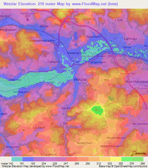 Wetzlar,Germany Elevation Map