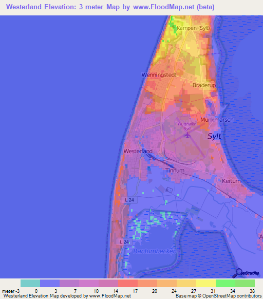 Westerland,Germany Elevation Map