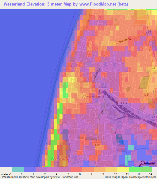 Westerland,Germany Elevation Map