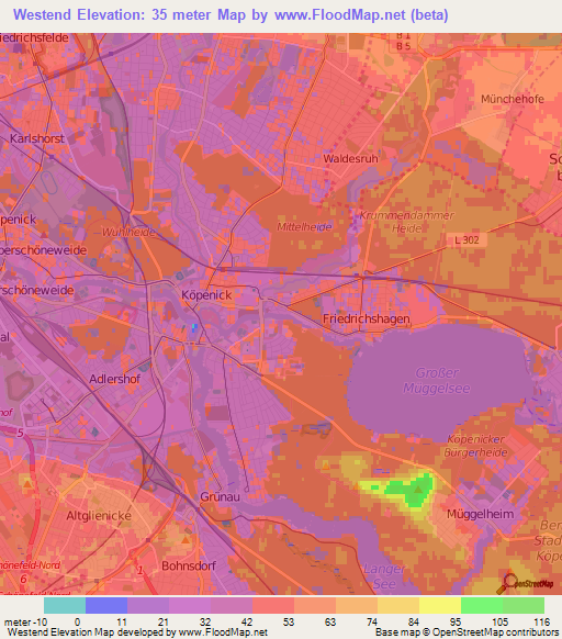 Westend,Germany Elevation Map