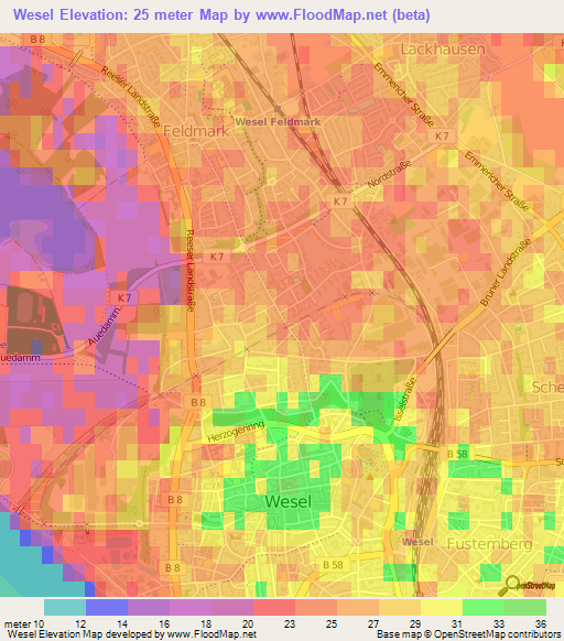 Wesel,Germany Elevation Map