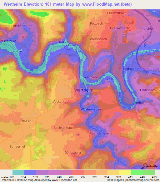 Wertheim,Germany Elevation Map