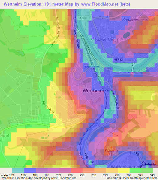 Wertheim,Germany Elevation Map