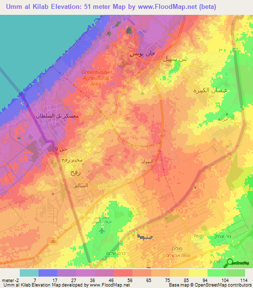 Umm al Kilab,Palestinian Territory Elevation Map