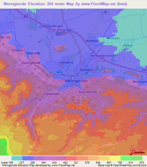 Wernigerode,Germany Elevation Map