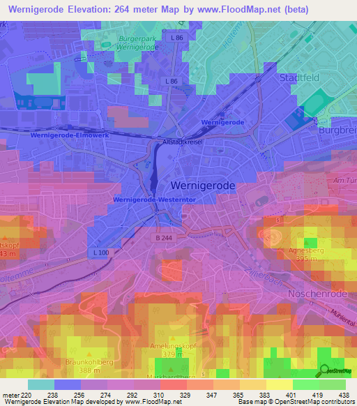 Wernigerode,Germany Elevation Map