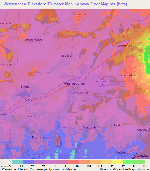 Werneuchen,Germany Elevation Map