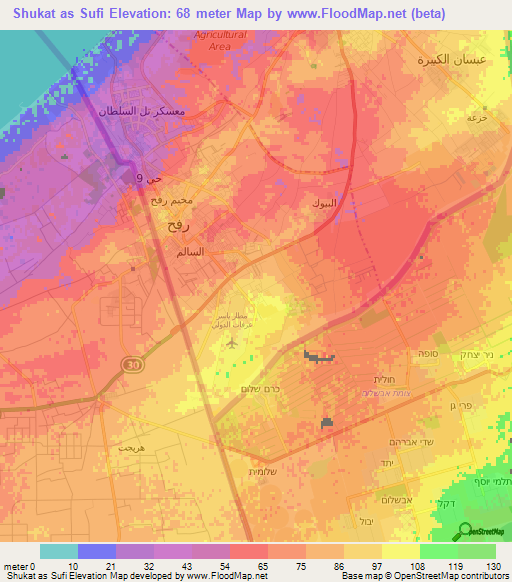 Shukat as Sufi,Palestinian Territory Elevation Map