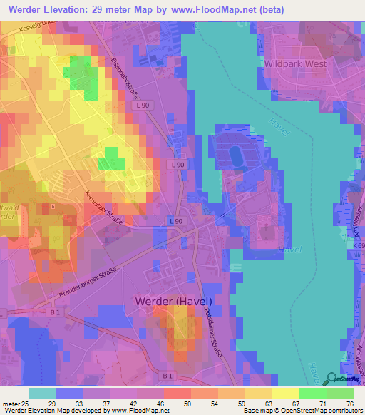 Werder,Germany Elevation Map