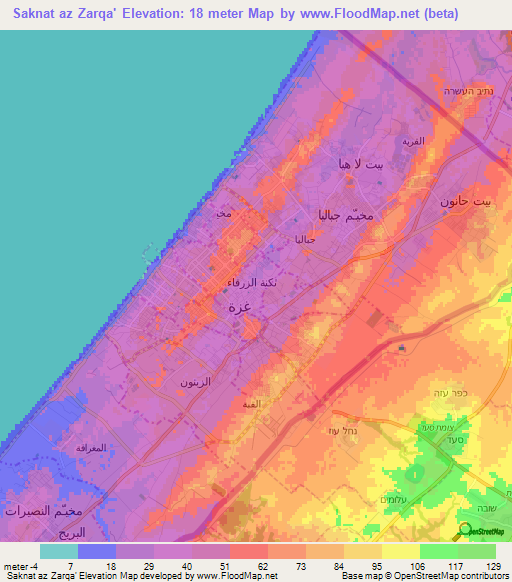 Saknat az Zarqa',Palestinian Territory Elevation Map