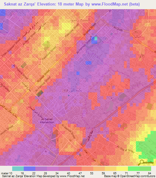 Saknat az Zarqa',Palestinian Territory Elevation Map