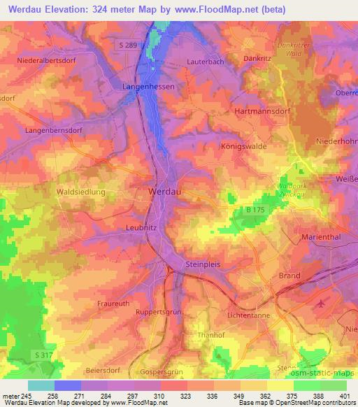 Werdau,Germany Elevation Map