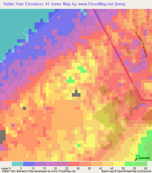 Rafah Yam,Palestinian Territory Elevation Map