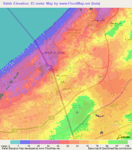 Rafah,Palestinian Territory Elevation Map