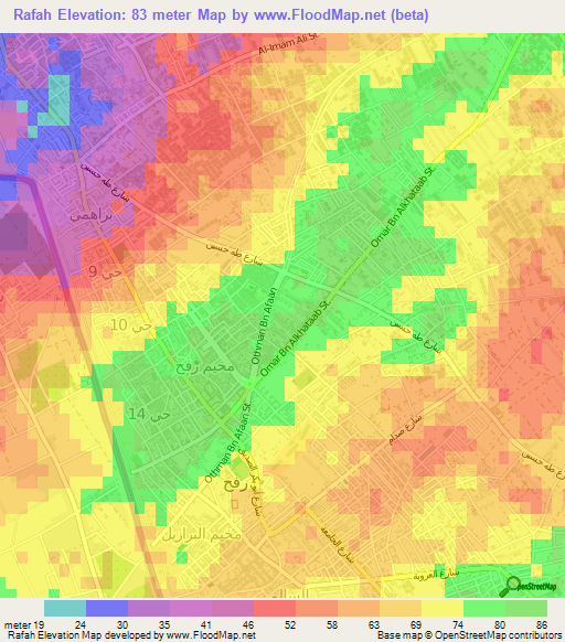 Rafah,Palestinian Territory Elevation Map