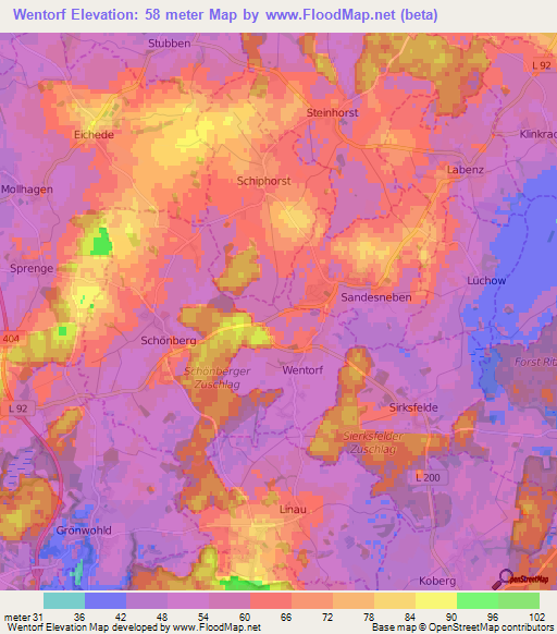 Wentorf,Germany Elevation Map