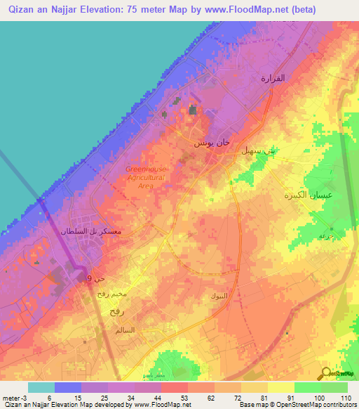 Qizan an Najjar,Palestinian Territory Elevation Map