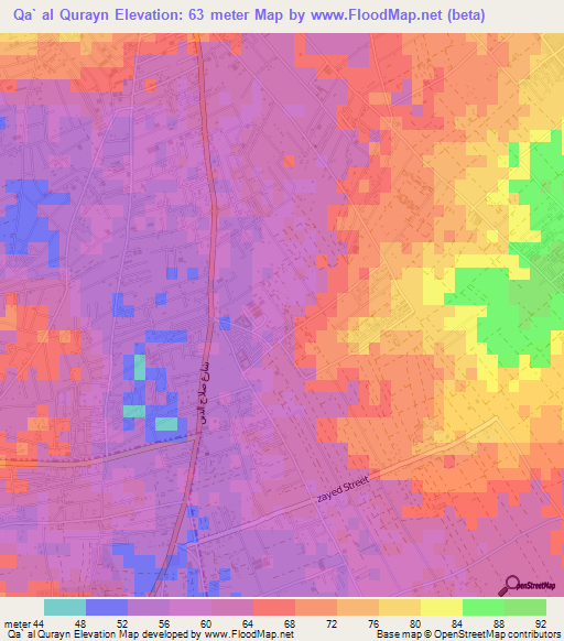 Qa` al Qurayn,Palestinian Territory Elevation Map