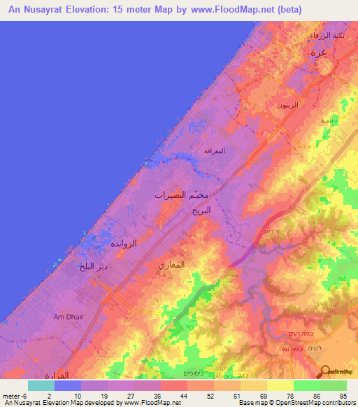 An Nusayrat,Palestinian Territory Elevation Map