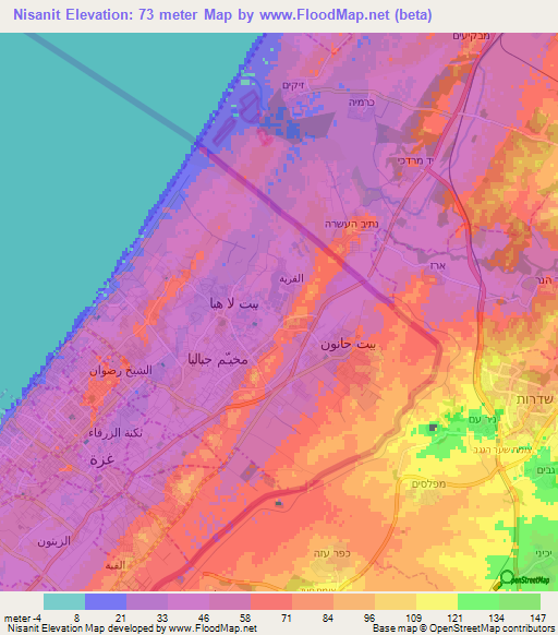 Nisanit,Palestinian Territory Elevation Map