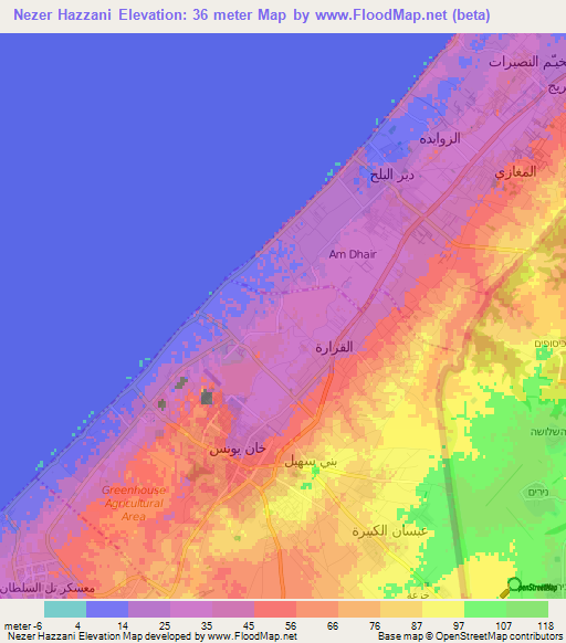 Nezer Hazzani,Palestinian Territory Elevation Map