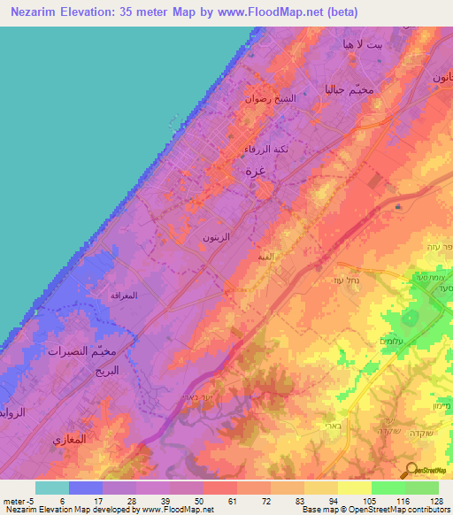 Nezarim,Palestinian Territory Elevation Map