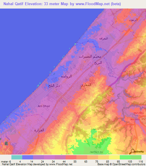 Nahal Qatif,Palestinian Territory Elevation Map