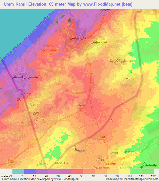 Umm Kamil,Palestinian Territory Elevation Map