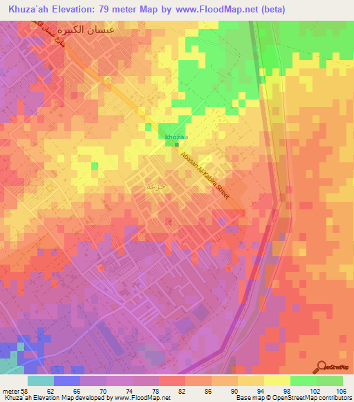 Khuza`ah,Palestinian Territory Elevation Map