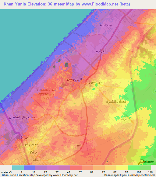 Khan Yunis,Palestinian Territory Elevation Map