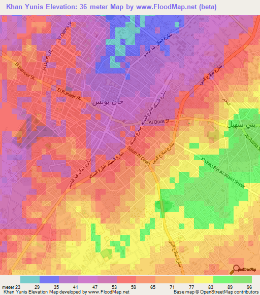 Khan Yunis,Palestinian Territory Elevation Map