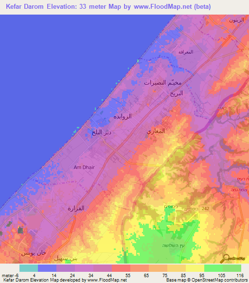 Kefar Darom,Palestinian Territory Elevation Map