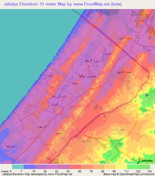 Jabalya,Palestinian Territory Elevation Map