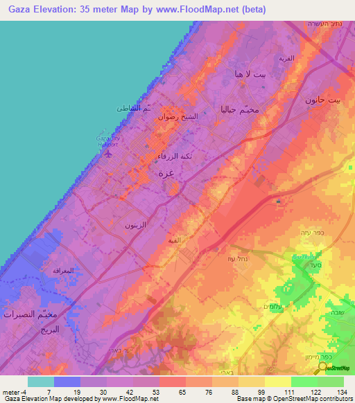 Gaza,Palestinian Territory Elevation Map