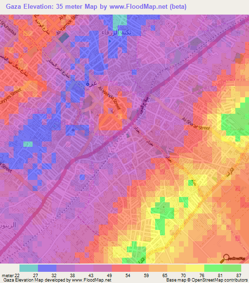 Gaza,Palestinian Territory Elevation Map